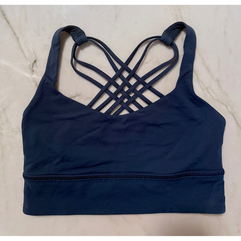 Lululemon Free To Be Moved Bra Longline Iron Blue Strappy Back Size 8